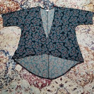 Lularoe Lindsay Blue Orange and Black Kimono sz M